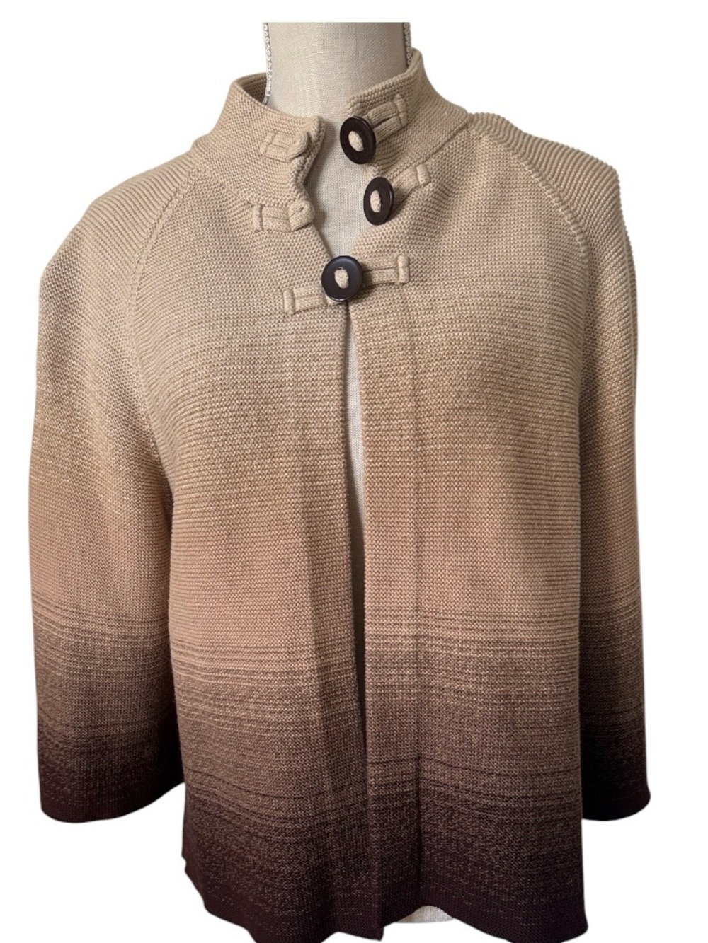 JONES NEW YORK Signature Ombré Cotton Brown Tones Cardigan Sweater Jacket XL